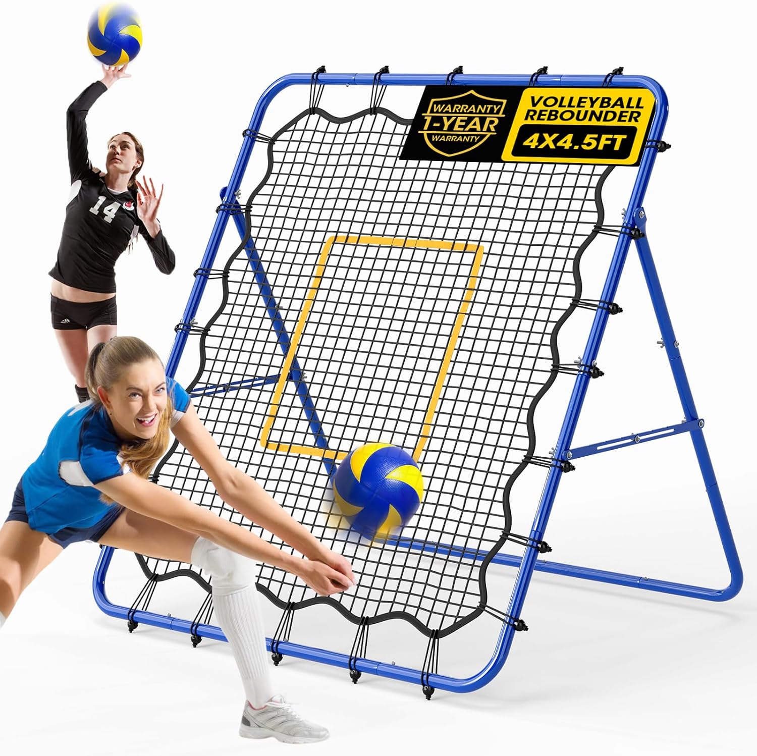 Volleyball's Rebounder, Volleyball Net System for Hitting, Blocking, Serving, Setting, Portable Volleyball Training Equipment with 6-Angle Quick Adjustments, 4.5x4FT