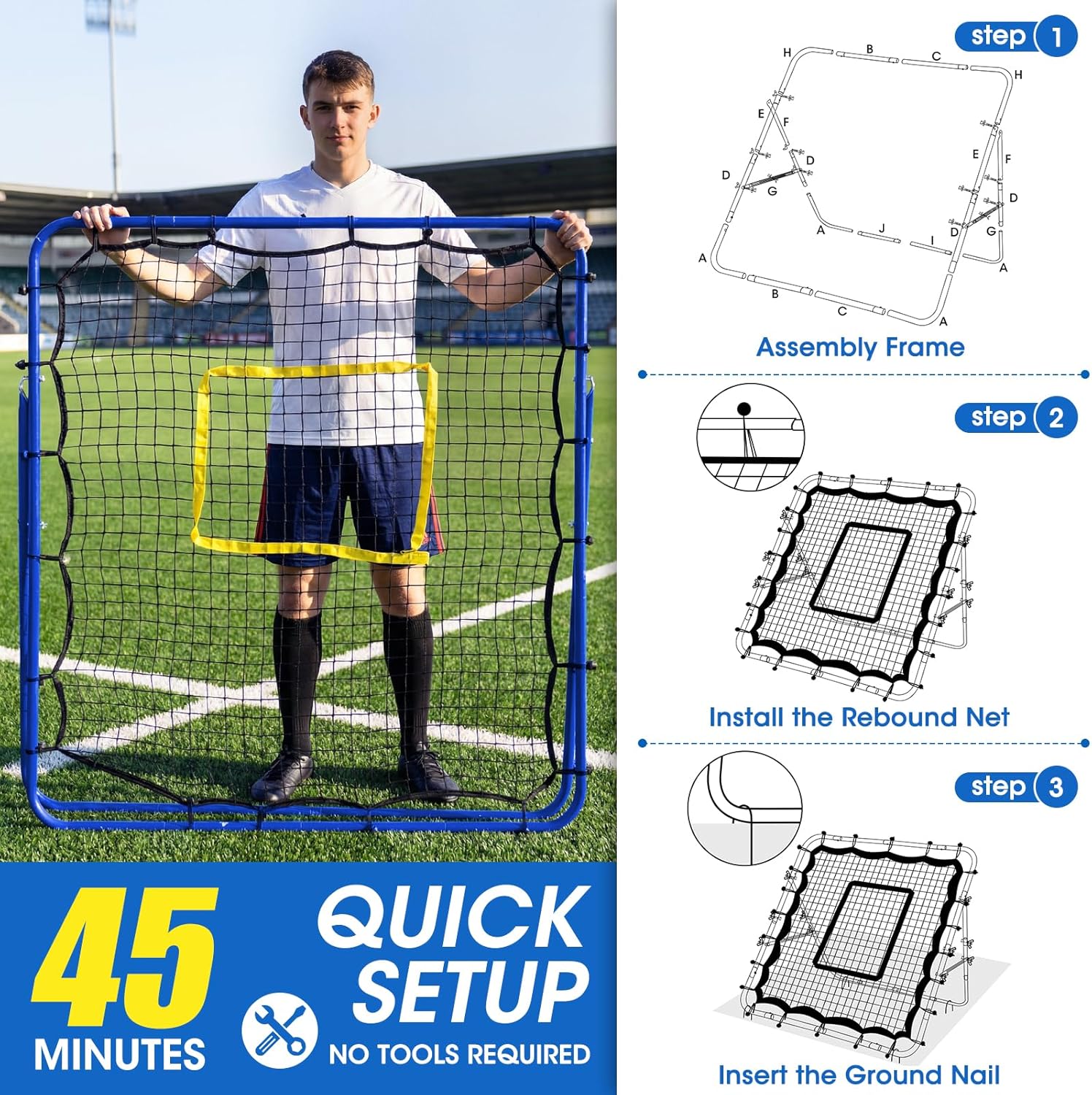 Volleyball's Rebounder, Volleyball Net System for Hitting, Blocking, Serving, Setting, Portable Volleyball Training Equipment with 6-Angle Quick Adjustments, 4.5x4FT