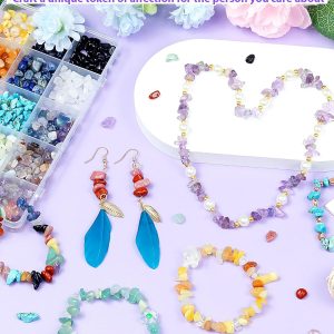 FIVEIZERO 600pcs Natural Chip Stone Beads 5-8mm - 15 Color Crystal Chip Beads for Jewelry Making, Valentine's Day Bracelet,DIY Irregular Gemstone Beads with Drilled Holes