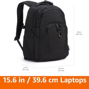 Amazon Basics Mochila de viaje para portátil de 15,6 pulgadas, color negro | para portátil de 15,6 pulgadas