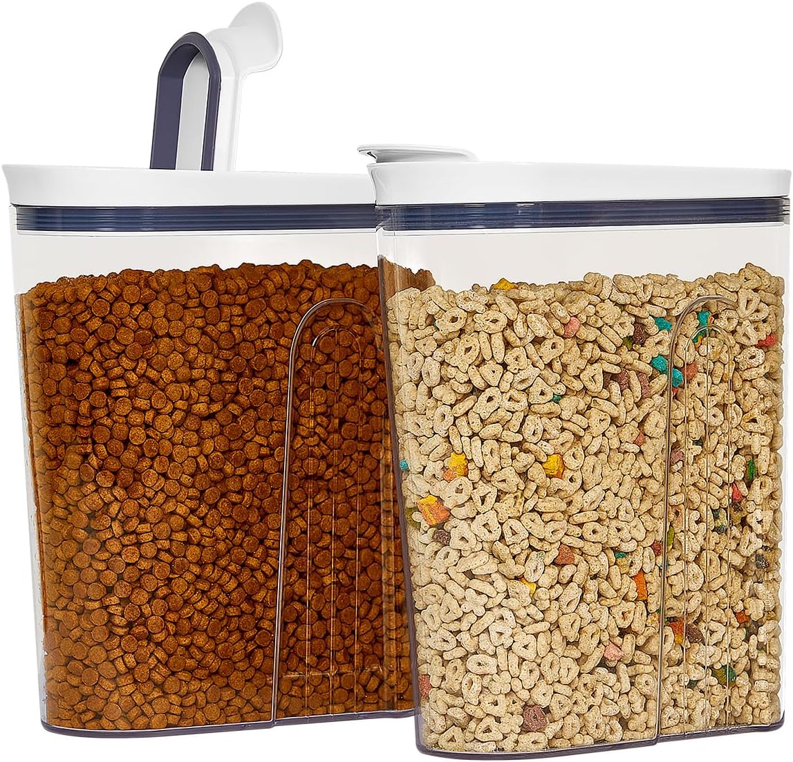 Felli Contenedor de cereales hermético para almacenamiento hermético de 32 onzas, caja de desayuno de tamaño familiar con tapa abatible, dispensador de alimentos secos acrílicos apilables, granos de