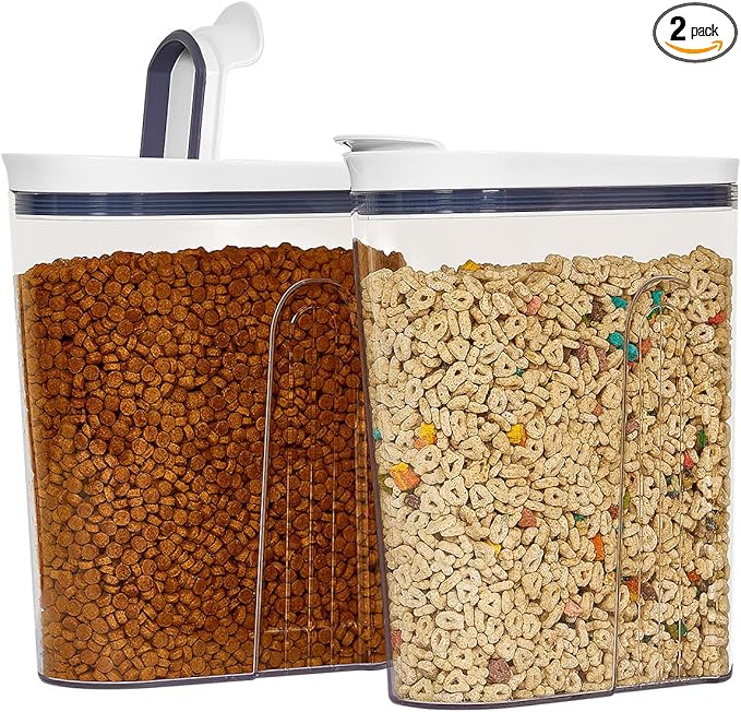 Felli Contenedor de cereales hermético para almacenamiento hermético de 32 onzas, caja de desayuno de tamaño familiar con tapa abatible, dispensador de alimentos secos acrílicos apilables, granos de