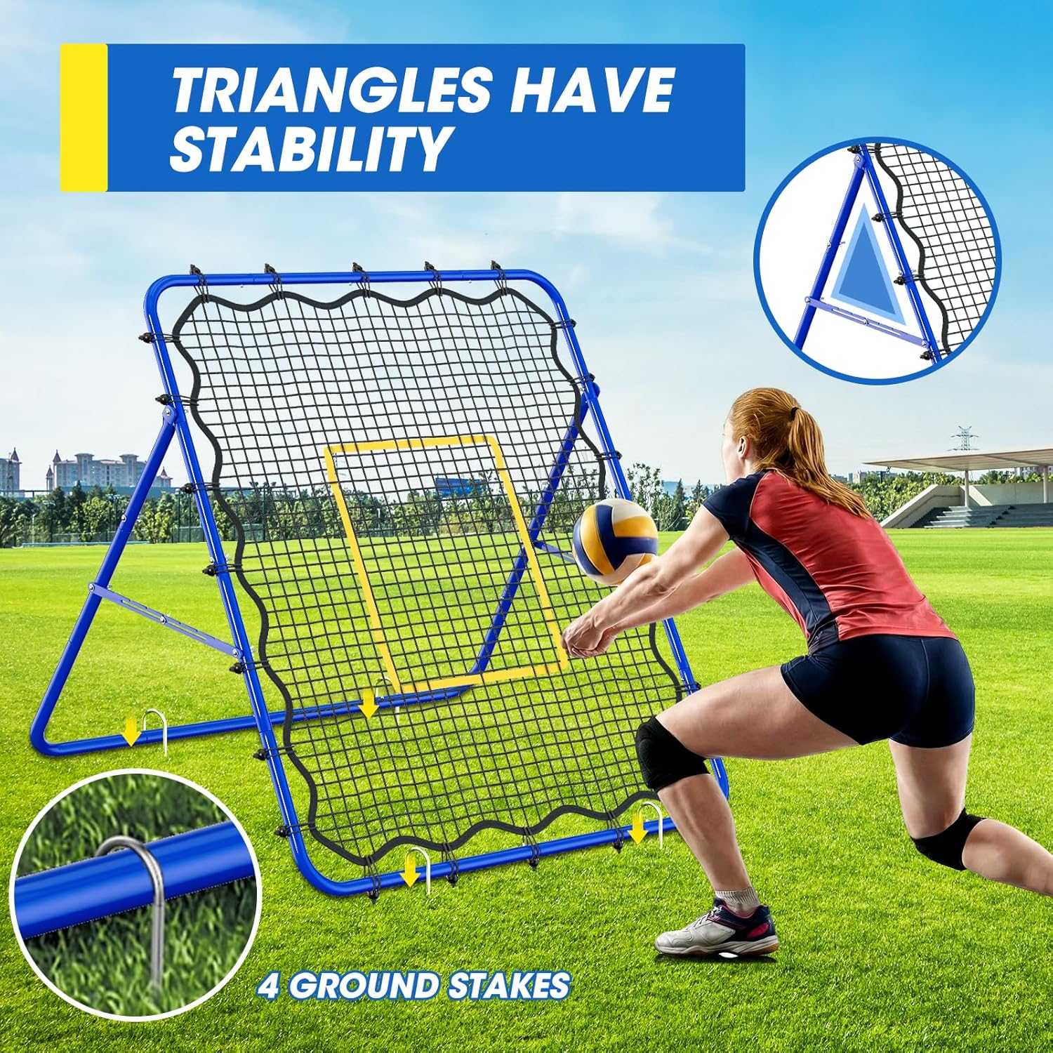 Volleyball's Rebounder, Volleyball Net System for Hitting, Blocking, Serving, Setting, Portable Volleyball Training Equipment with 6-Angle Quick Adjustments, 4.5x4FT