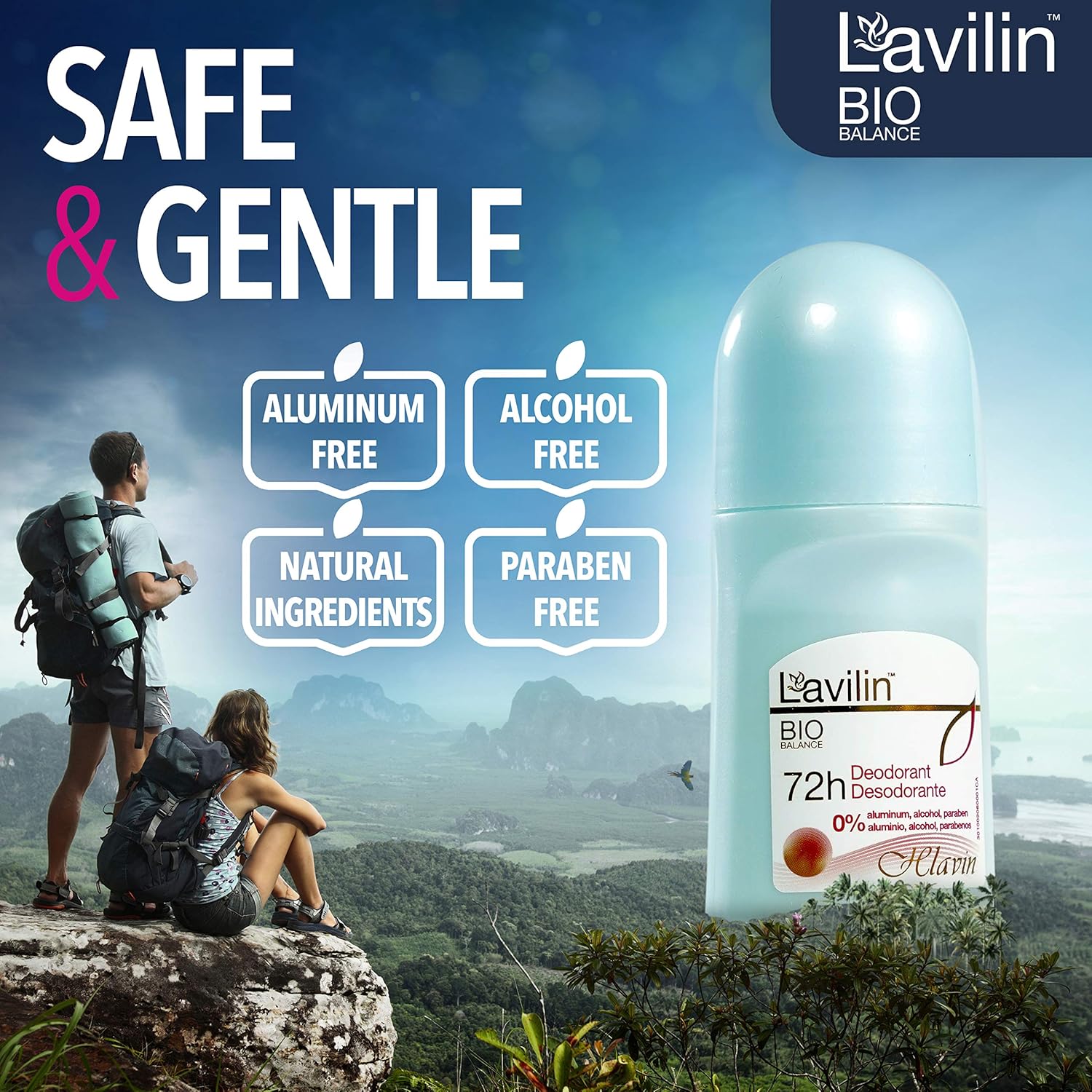 LAVILIN Roll On Deodorant for Women and Men - Aluminum Free Deodorant with Up to 72 Hour Long-Lasting Protection and Odor Control – Alcohol, Paraben and Cruelty FREE Sensitive Skin deodorant (2 oz)