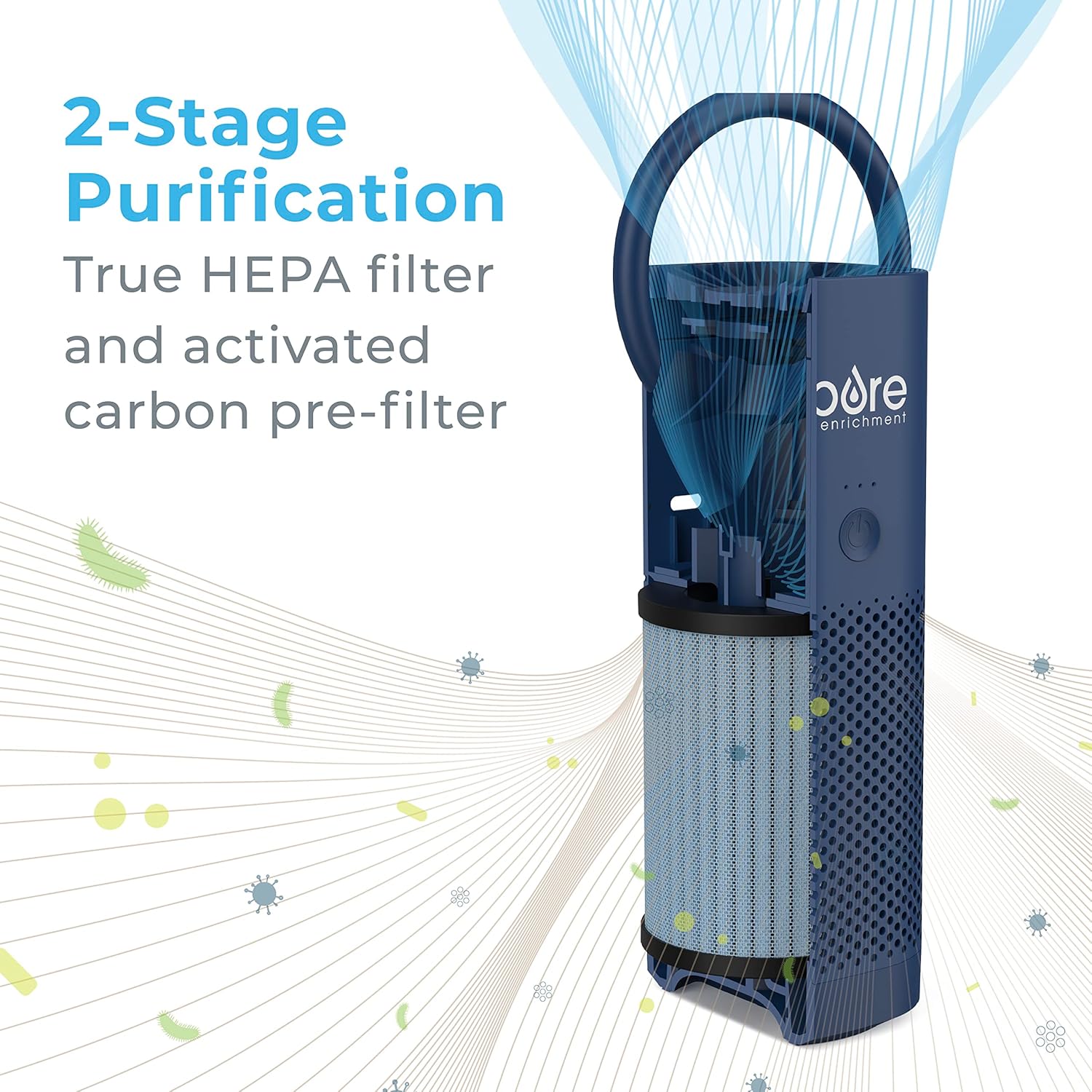 Pure Enrichment® PureZone™ - Minipurificador de aire portátil, filtro True HEPA inalámbrico que limpia el aire y elimina el 99.97 % del polvo, olores y alérgenos cercanos, para autos u oficina (azul)
