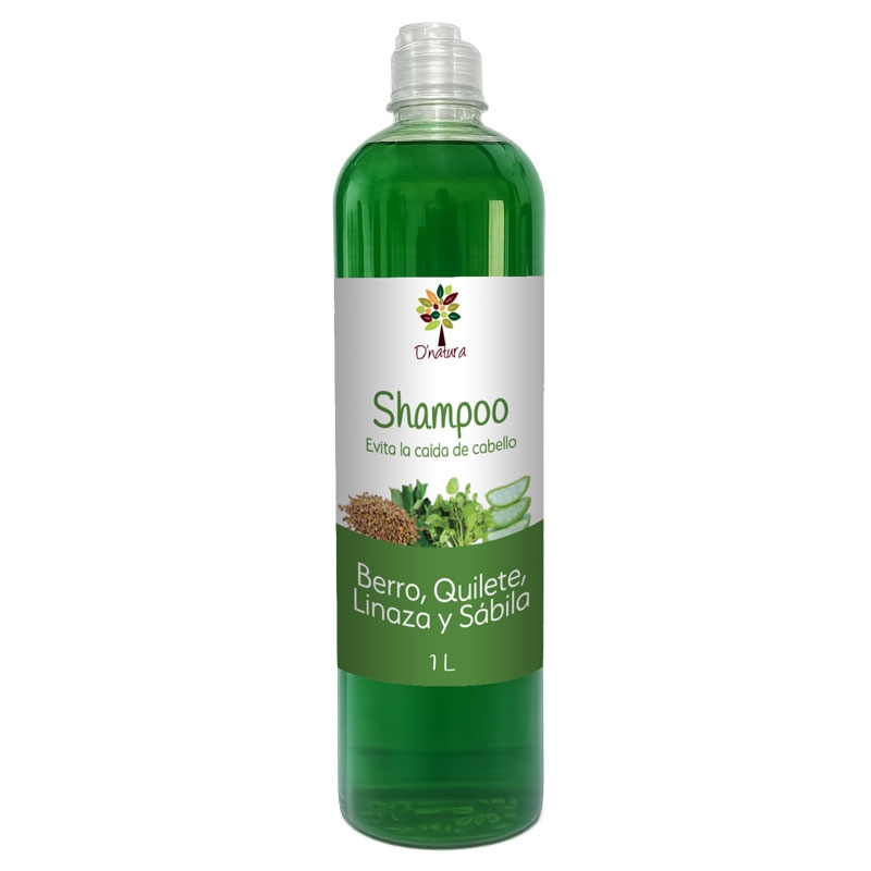 🌿 Shampoo de Berro, Quilete, Linaza y Sábila D’Natura® | 1 L (Caída · Fortalecimiento · Hidratación · Cuero Cabelludo) ⭐ Fórmula natural en presentación familiar que fortalece el cabello desde la raíz, ayuda a prevenir la caída y equilibra el cuero cabelludo para un crecimiento saludable.