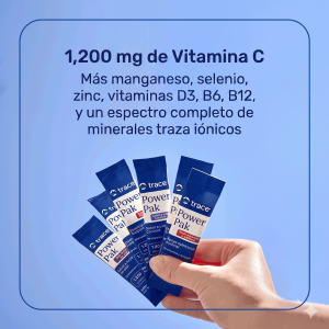 🌿 Trace Power Pak® Naranja Blast y Lima Limón | 30 Sobres (Hidratación · Energía · Inmunidad · Electrolitos) ⭐ Fórmula efervescente con electrolitos, vitaminas, minerales y oligoelementos iónicos diseñada para favorecer la hidratación, el sistema inmunitario y el equilibrio mineral del organismo. Cada sobre aporta 1200 mg de vitamina C junto con zinc, selenio, vitaminas del complejo B y minerales esenciales. Disponible en sabores Naranja Blast y Lima Limón.