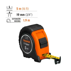 FLEXÓMETRO CONTRA IMPACTOS 5 M CINTA 19 MM GRAD. MÉTRICA (CINTA METRICA)