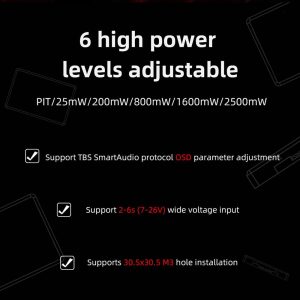 HGLRC ZEUS VTX 2.5W High Power 5.8G Image Transmission Adjustable Power Aerial Photography Travel FPV black