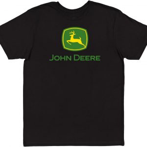 Camiseta con logotipo en el centro, manga corta y mensaje "John Deere"