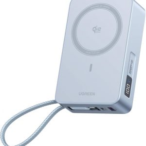UGREEN MagFlow - Banco de energía magnético de 20000 mAh para MagSafe con cable integrado, carga inalámbrica certificada Qi2 de alta capacidad de 25 W y carga rápida PD de 45 W, cargador portátil para iPhone 17 Pro Max/16/15/14