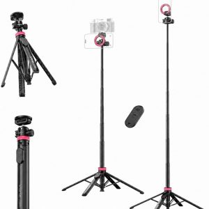ULANZI MT44M Auto Open Magnetic Phone Tripod, 59" Selfie Stick Tripod Stand w Remote, 2-in-1 Dual Mount&1/4" Screw for Phone&Camera, 360°Ball Head for iPhone Android, Vlogging, Live Streaming, Black