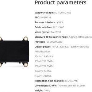 HGLRC ZEUS VTX 2.5W High Power 5.8G Image Transmission Adjustable Power Aerial Photography Travel FPV black