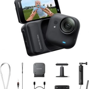 Insta360 GO Ultra Creator Bundle - Small 4K Vlogging Camera, Hands-Free, POV Cam, 1/1.28" Sensor, 53g Lightweight, 156° FOV, 200 Min Battery Life, Magnetic Wearable Action Camera for Sports, Vlog