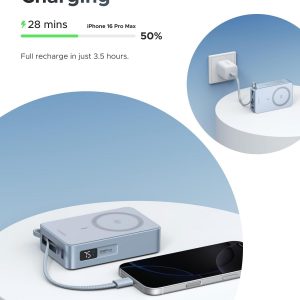 UGREEN MagFlow - Banco de energía magnético de 20000 mAh para MagSafe con cable integrado, carga inalámbrica certificada Qi2 de alta capacidad de 25 W y carga rápida PD de 45 W, cargador portátil para iPhone 17 Pro Max/16/15/14