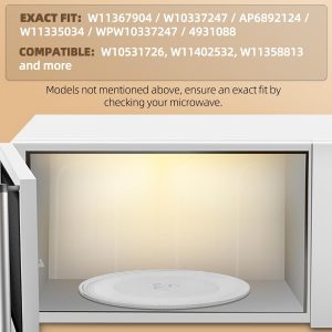 Reemplazo de platos giratorios de microondas de 10 pulgadas, placa de vidrio para microondas compatible con Whirlpool, la pieza de repuesto exacta de W11367904/W10337247/AP6892124/W11335034