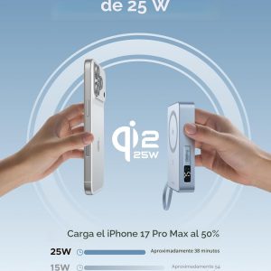 UGREEN MagFlow - Banco de energía magnético de 20000 mAh para MagSafe con cable integrado, carga inalámbrica certificada Qi2 de alta capacidad de 25 W y carga rápida PD de 45 W, cargador portátil para iPhone 17 Pro Max/16/15/14