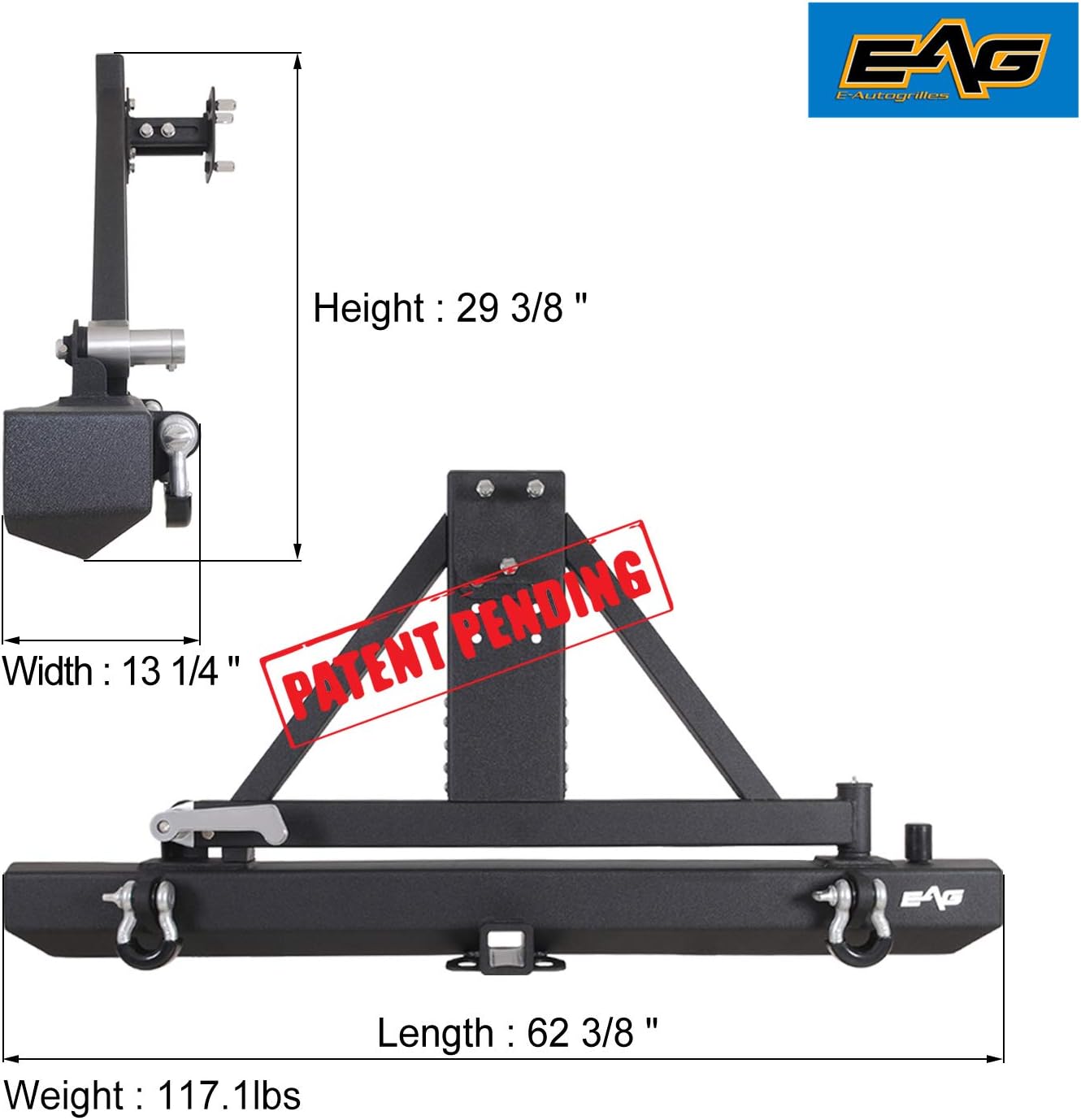 EAG Classic Rear Bumper with Tire Carrier Black Textured Fit for 87-06 Wrangler TJ YJ