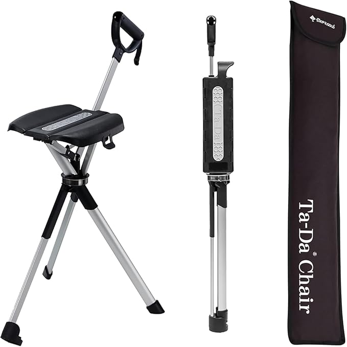 Serie Ta-Da de Sillas STEP2GOLD 2- Bastón de Caminata Portátil, Bastón con Asiento, Silla Plegable, Bastón de Senderismo, para Acampar, Senderismo, Aluminio Ligero, Fácil de Transportar
