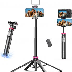 ULANZI 0.01s Auto Pop Open Phone Tripod with Remote, MT44B 59'' Selfie Stick Tripod w Dual Mount for Phone & Camera for Vlog/Live/Travel, Cell Phone Stand 360° Ball Head for iPhone 17Pro Max/Android