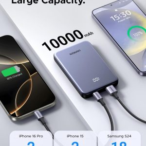 UGREEN Banco de Energía 10,000mAh 22.5W, Cargador Compacto Portátil USB-C PD3.0 Paquete de Batería de Carga Rápida para Viajes con Pantalla Digital para iPhone 17/16/15/14/13/12 Pro Max, Galaxy S25
