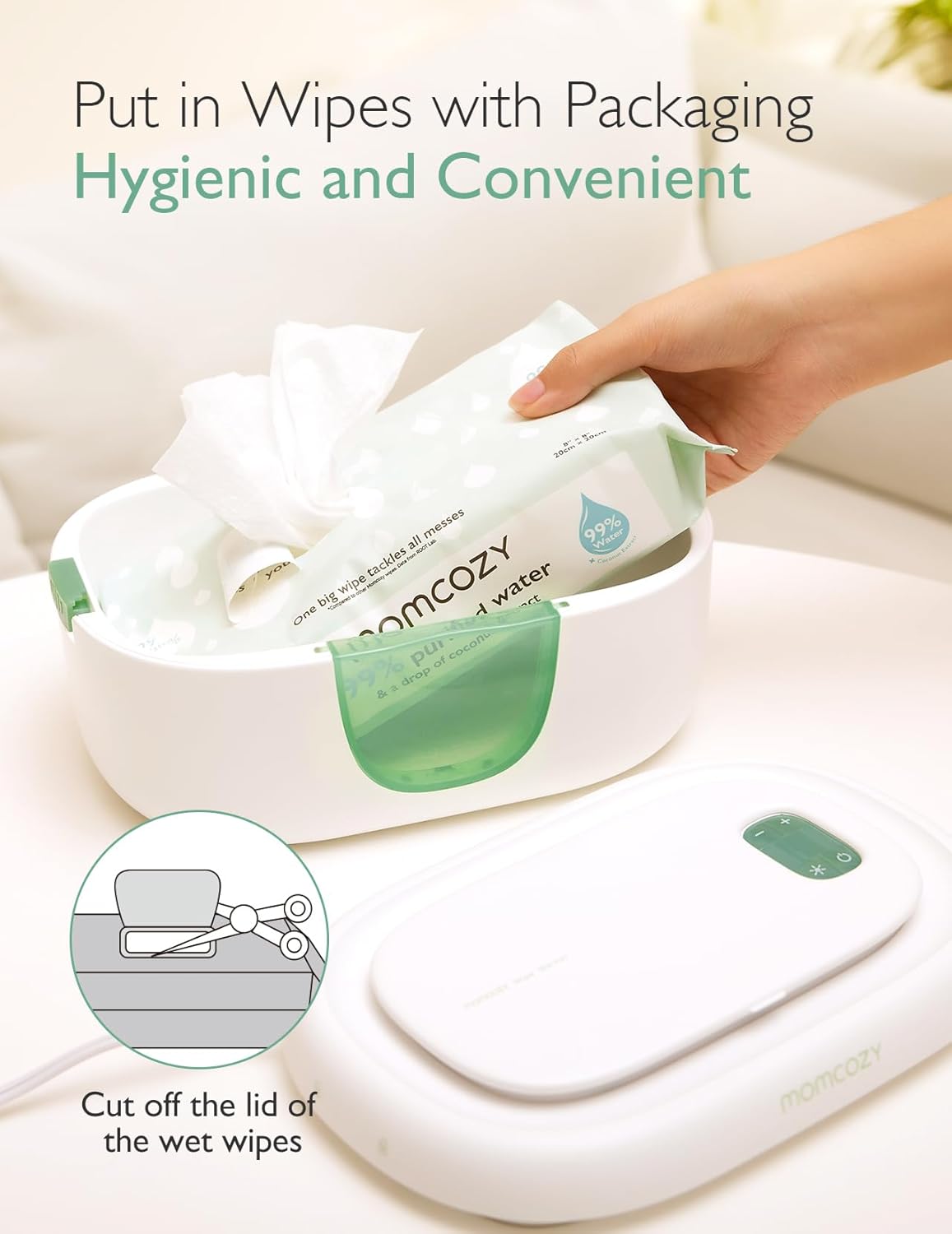 Momcozy Baby Wipe Warmer, Innovative Spring Design, Large Capacity Wipes Dispenser, Fast and Even Heating, 4 Modes of Temperature Heating Control, Diaper Wipe Warmer with Night Light