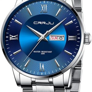 CRRJU Relojes de Lujo de Acero Inoxidable para Hombre de Moda para Hombres de Negocios Automáticos con Fecha Cronógrafo Analógico Relojes de Pulsera de Cuarzo