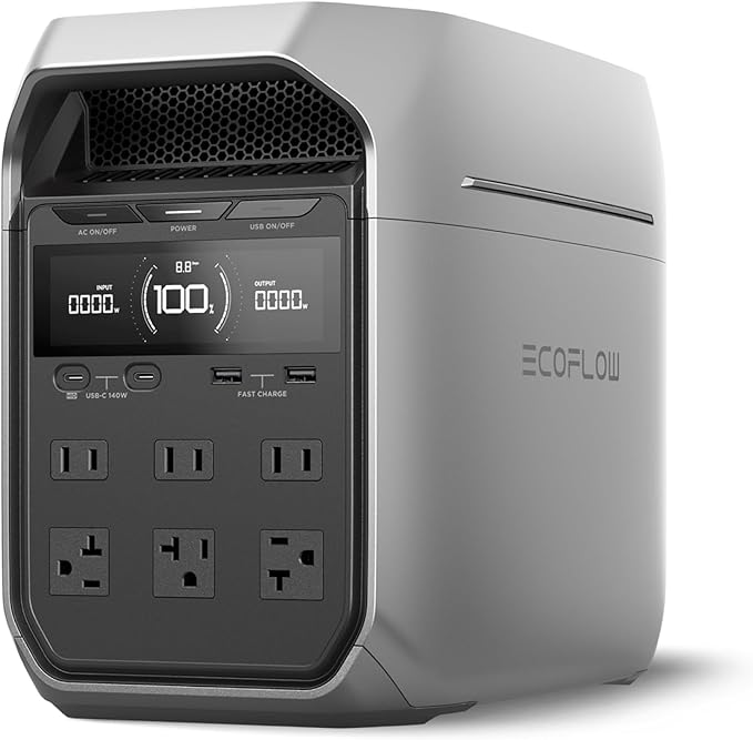 EF ECOFLOW Estación de energía portátil DELTA 3 Plus, batería LiFePO4 (LFP), 1800 W AC/140 W USB-C, generador solar (panel solar opcional) para respaldo del hogar, campamento y RV