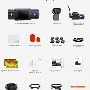 Vantrue Nueva cámara de tablero N4S de 3 canales, STARVIS 2 visión nocturna, cámara interior delantera trasera para automóviles, doble canal delantero y trasero, tecnología PlatePix™, modo de estacionamiento, Wi-Fi, GPS, IPS de 2 pulgadas, soporte de 1 TB (RC18)