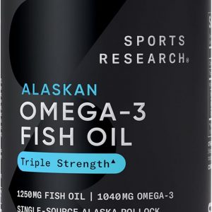 Sports Research® Omega-3 Fish Oil 1250mg from Wild Alaska Pollock,180 Count | Always Fresh Never Fishy, 690mg EPA 260mg DHA per Softgel, MSC Certified Sustainable, Heart & Brain Health, Non-GMO, Soy Free