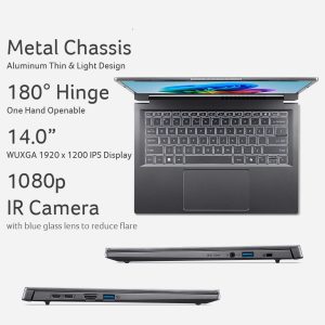 Acer Aspire 14 AI Copilot+ PC | Pantalla WUXGA de 14 pulgadas | Procesador Intel Core Ultra 5 de 226 V | NPU: hasta 40 tops - GPU: hasta 53 tops | Intel ARC 130V | 16 GB LPDDR5X | SSD de 512 GB | Wi-Fi 6E | A14-52M-52M-5 1S1