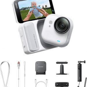 Insta360 GO Ultra Creator Bundle - Small 4K Vlogging Camera, Hands-Free, POV Cam, 1/1.28" Sensor, 53g Lightweight, 156° FOV, 200 Min Battery Life, Magnetic Wearable Action Camera for Sports, Vlog