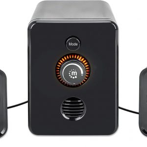 MANHATTAN Sistema de altavoces estéreo Bluetooth USB 2.1 con subwoofer y 2 altavoces satelitales pequeños, 3 modos de conexión de audio - para computadora, PC, laptop, escritorio - 167345
