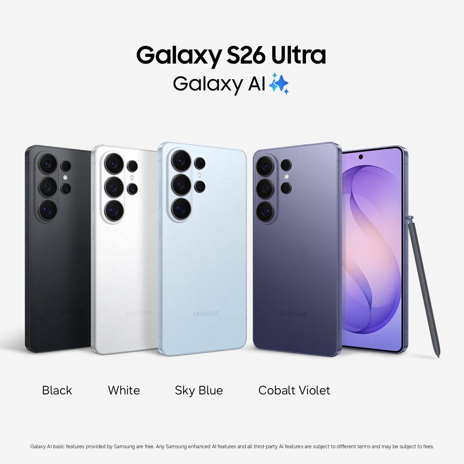Samsung Galaxy S26 Ultra, teléfono inteligente Android desbloqueado, 256 GB, pantalla de privacidad, Galaxy AI, cámara AI, carga súper rápida 3.0, batería duradera, 2026, garantía de 1 año de EE. UU., violeta cobalto