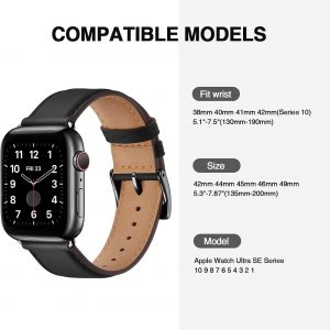 Leather Bands Compatible with Apple Watch Band 42mm(Series3 2 1) 44mm 45mm 46mm 49mm, Genuine Leather Wristband Starp for iWatch SE Series 11 10 9 8 7 6 5 4 3 2 1 Ultra for Women Men