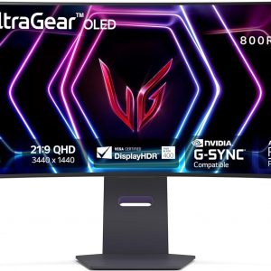 LG 39GS95QE Ultragear OLED Curved Gaming Monitor 39-Inch WQHD 800R 240Hz 0.03ms DisplayHDR True Black 400 AMD FreeSync Premium Pro NVIDIA G-Sync HDMI 2.1 DisplayPort Tilt/Height/Swivel Stand - Black