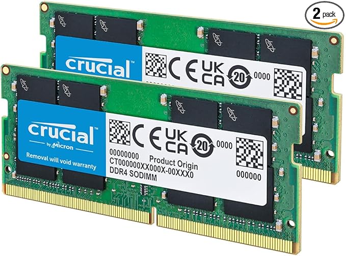 Crucial 64GB DDR4 RAM Kit (2x32GB), 3200MHz (PC4-25600) CL22 Laptop Memory, SODIMM 260-Pin, Downclockable to 2933/2666MHz, Compatible with 13th Gen Intel Core and AMD Ryzen 7000 - CT2K32G4SFD832A