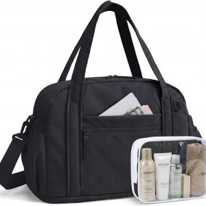 BAGSMART Expandable Personal Item Travel Bag, Lightweight Gym Bag for Women, 24L Weekender Travel Duffle with Toiletry Bag, Carry on Overnight Duffel, Black