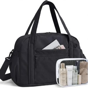 BAGSMART Expandable Personal Item Travel Bag, Lightweight Gym Bag for Women, 24L Weekender Travel Duffle with Toiletry Bag, Carry on Overnight Duffel, Black