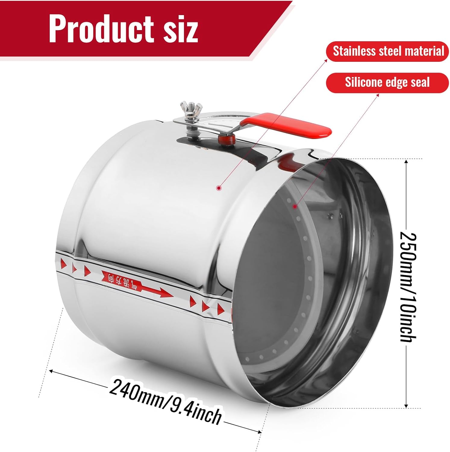 10 pulgadas HVAC Duct Manual Volume Backdraft Damper, Stainless Steel Adjustment Handle, Airflow Control Valve for HVAC Ventilation System