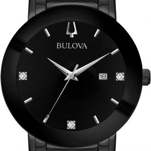 Bulova Reloj de cuarzo de 3 manecillas para hombre con esfera de diamantes y cristal de borde a borde