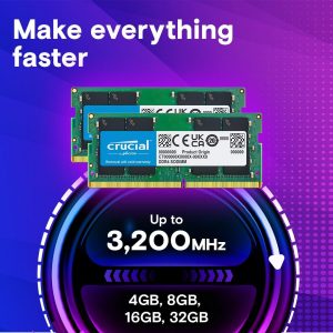 Crucial 64GB DDR4 RAM Kit (2x32GB), 3200MHz (PC4-25600) CL22 Laptop Memory, SODIMM 260-Pin, Downclockable to 2933/2666MHz, Compatible with 13th Gen Intel Core and AMD Ryzen 7000 - CT2K32G4SFD832A