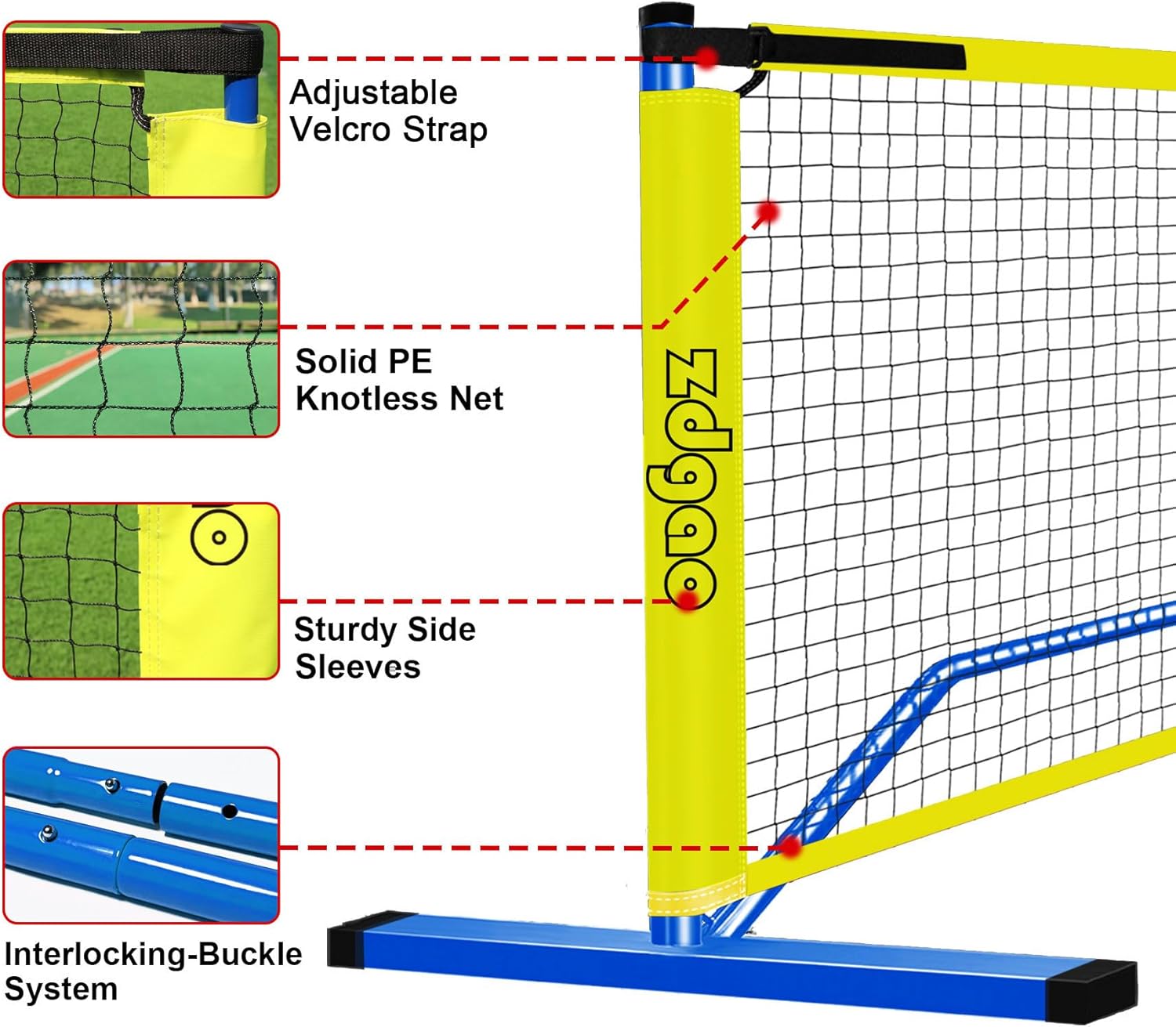 Zdgao Portable Pickleball Net for Driveway, 22FT Regularion Size Pickle Ball Net with Pickleballs and Carry Bag, Easy Setup for Indoor Gym, Outdoor Court, Backyard, Street