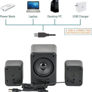 MANHATTAN Sistema de altavoces estéreo Bluetooth USB 2.1 con subwoofer y 2 altavoces satelitales pequeños, 3 modos de conexión de audio - para computadora, PC, laptop, escritorio - 167345