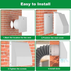 10 Inch Hooded Wall Vent with Screen and Damper, Stainless Steel Wall Vent Exhaust Vent Cover, Exhaust Exterior Air Vent Cover Cap for Kitchen Range Hood HVAC Duct Dryer Ventilation