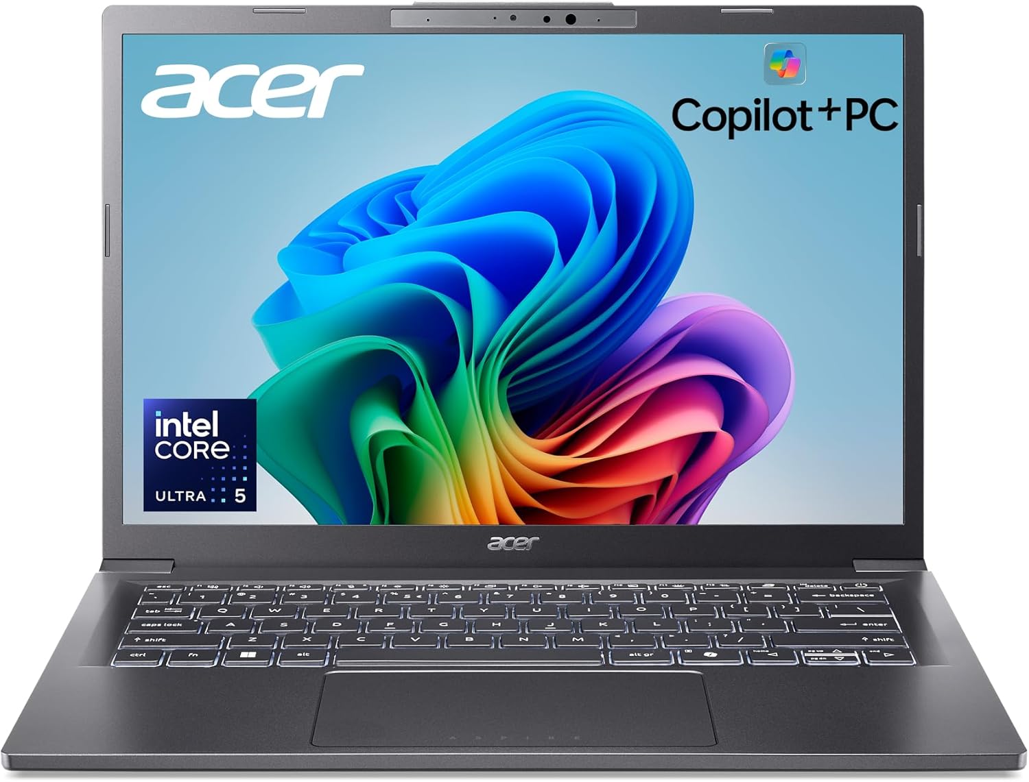 Acer Aspire 14 AI Copilot+ PC | Pantalla WUXGA de 14 pulgadas | Procesador Intel Core Ultra 5 de 226 V | NPU: hasta 40 tops - GPU: hasta 53 tops | Intel ARC 130V | 16 GB LPDDR5X | SSD de 512 GB | Wi-Fi 6E | A14-52M-52M-5 1S1