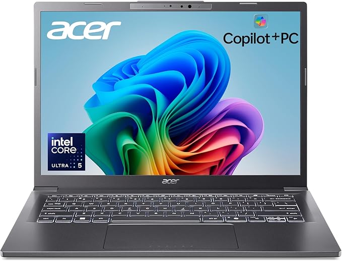 Acer Aspire 14 AI Copilot+ PC | Pantalla WUXGA de 14 pulgadas | Procesador Intel Core Ultra 5 de 226 V | NPU: hasta 40 tops - GPU: hasta 53 tops | Intel ARC 130V | 16 GB LPDDR5X | SSD de 512 GB | Wi-Fi 6E | A14-52M-52M-5 1S1