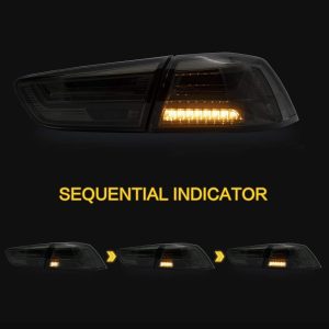 VLAND Tail lights Assembly Fit for Mitsubishi Lancer & EVO X 2008-2021(Not for Sportbacks/fortis/io), Rear Lamp with Starup Animation, DRL, Back light w/Fog Lights & Sequential Turn Signal, Smoked