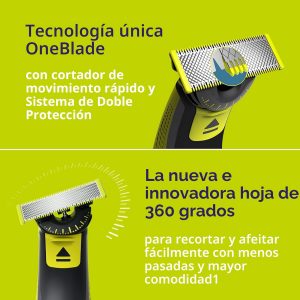 Norelco Philips OneBlade 360 Hybrid Face, recortadora de barba eléctrica y afeitadora, con tecnología de cuchillas 360, 1 cuchilla 360 para cara, peine ajustable 5 en 1, modelo QP2724/90