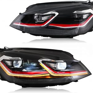 letsdate Projector Headlights For Golf7 MK7 Halogen TDI TSI GTD GTI Only 2015-2017, Red Line style(Let us Know if you need 10-hole to 14-hole adapters)